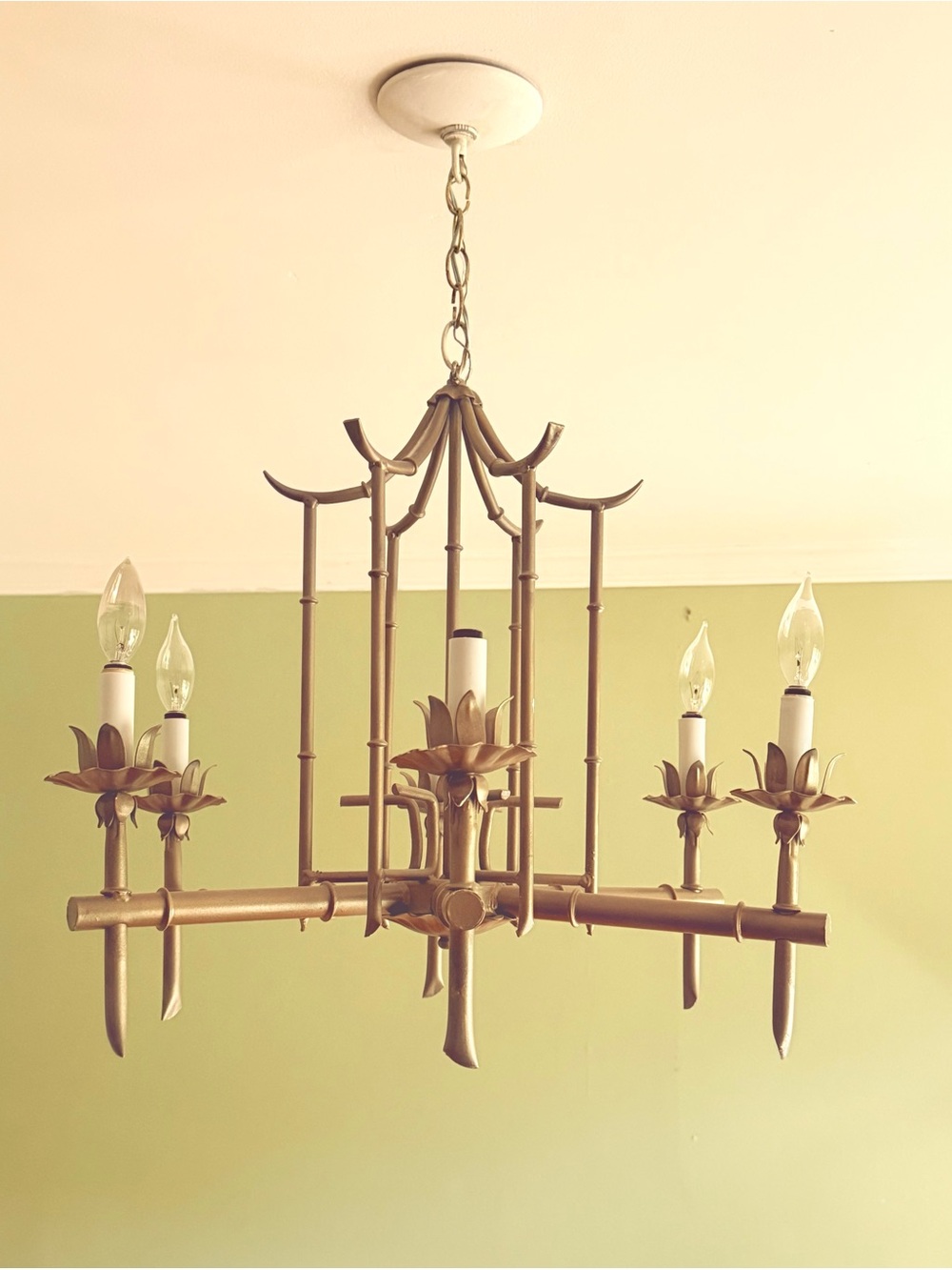 Vintage Gold Bamboo-Style 6-Light Lantern Chandelier